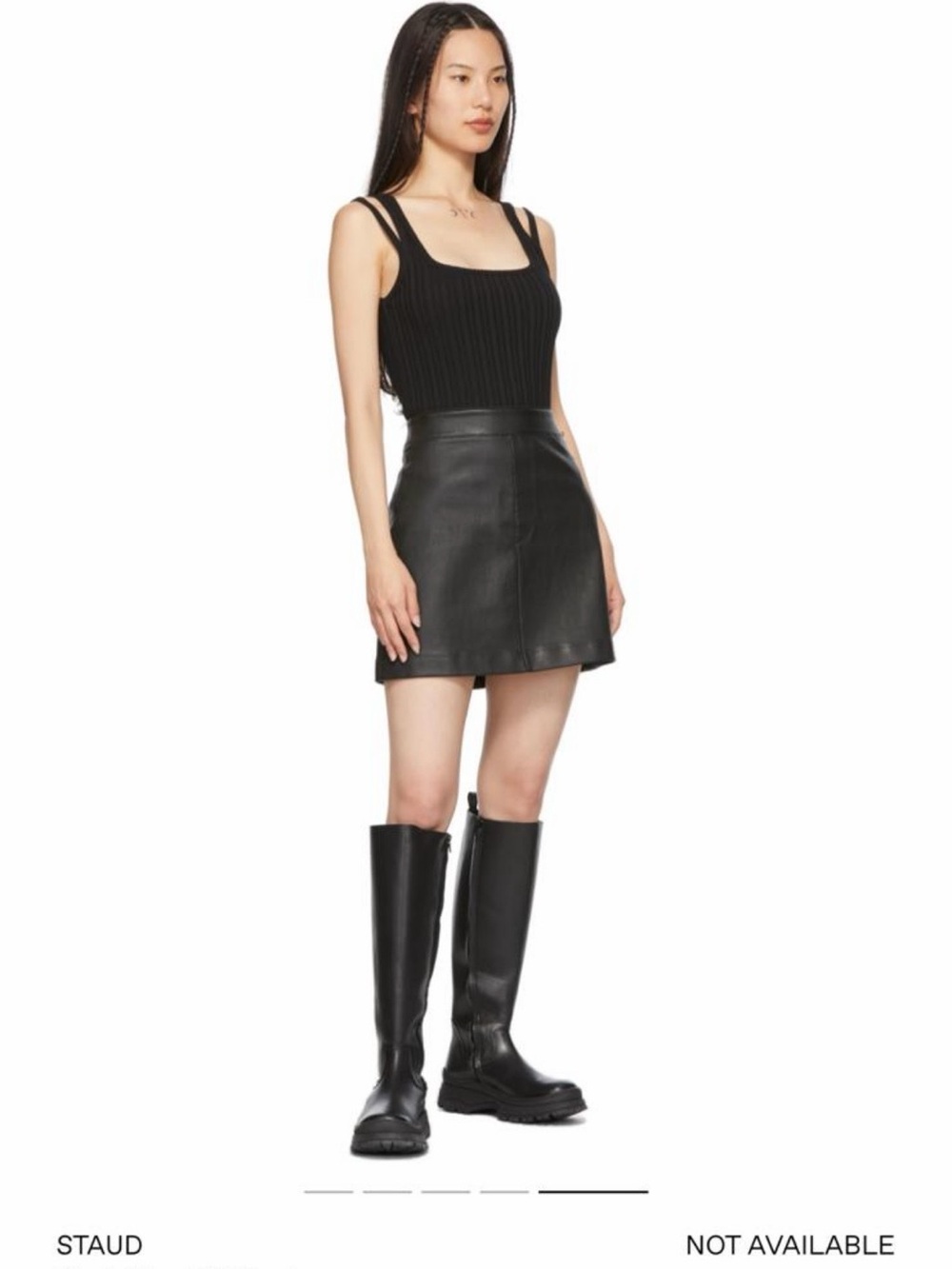 STAUD Bow Tall Black Leather Knee High Chunky Boots